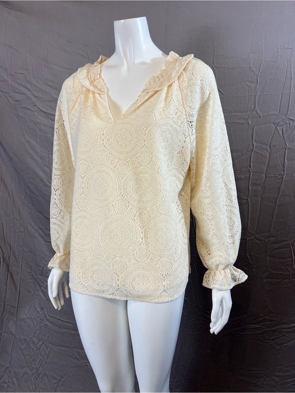 The Pioneer Woman Cream Lace Crochet V-Neck Blouse